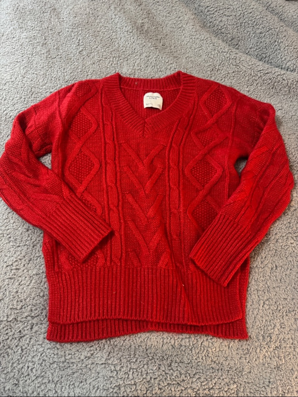 Abercrombie & Fitch Red Cable-Knit V-Neck Sweater